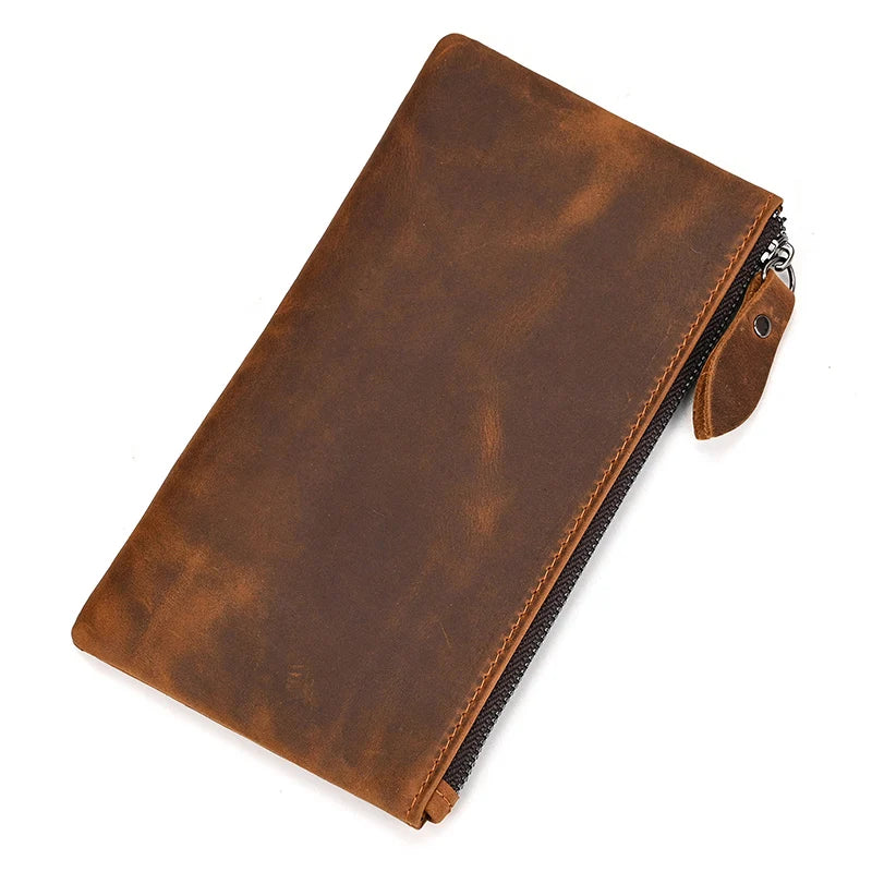 Xajzpa Men Women's Leather Purse Cellphone Pouch Iphone Bag Single Zipper Long Purse Slim Wallet for Coins Man Woman for Card Cash