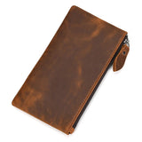 Xajzpa Men Women's Leather Purse Cellphone Pouch Iphone Bag Single Zipper Long Purse Slim Wallet for Coins Man Woman for Card Cash