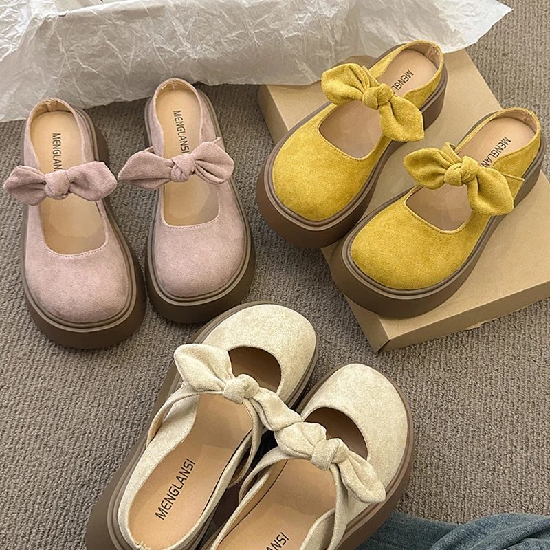 Xajzpa Shoes Woman Cover Toe Butterfly-Knot Slippers Summer Platform Pantofle New Butterfly-knot Slides Mary Janes Slippers Women
