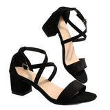 Xajzpa Large Size Cross-Shoes Block Heels Female Sandal Open Toe 2025 Women's Big Chunky Girls Low Peep Fashion New Beige Comfort