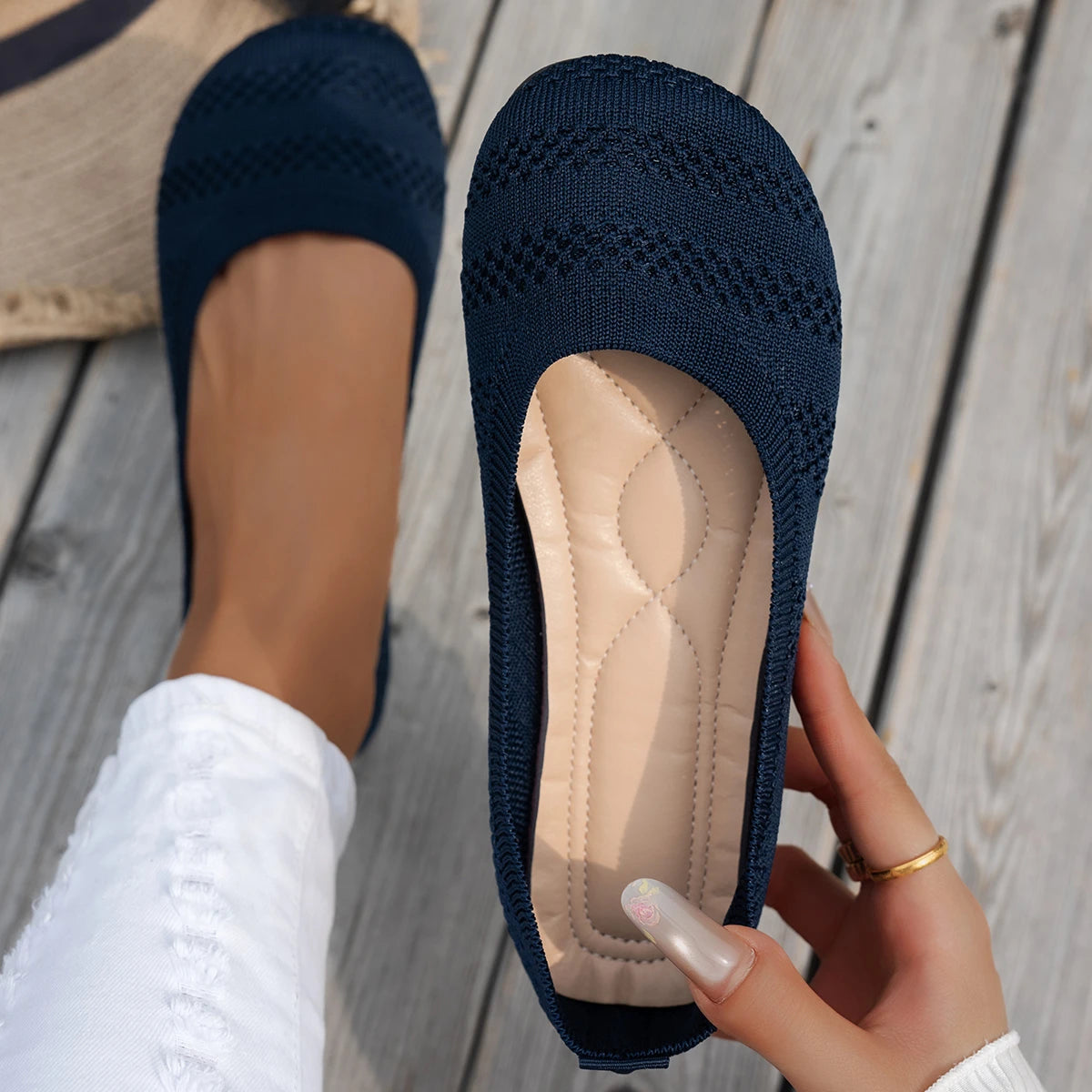 Xajzpa Comfortable Big-Head Shoes Round-Toe Flat Knitted Shoes Korean-Style Versatile Women's Single Shoes Walking Loafers Sneakers