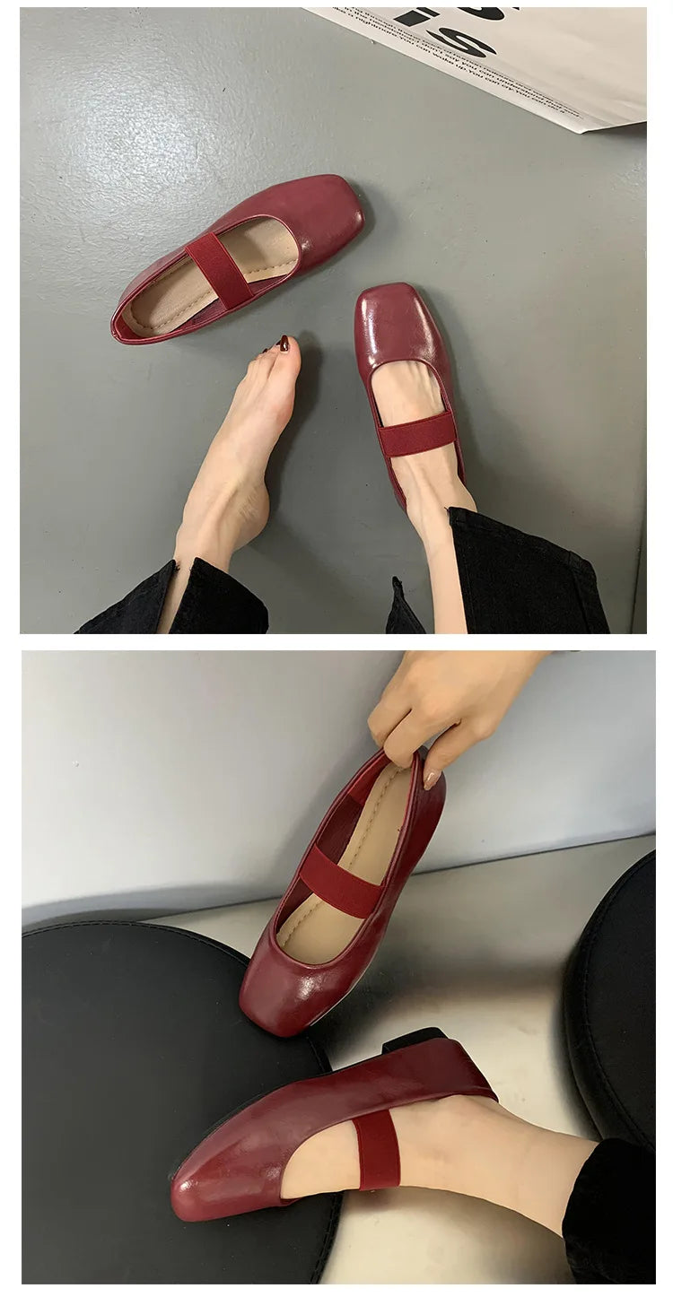 Xajzpa Square Toe Women Flats Shoes Mary Jane Shoes Fashion Shallow Elastic Band Spring Autumn Ladies Comfort Soft Sole Shoes