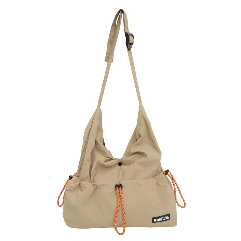Xajzpa Casual Style Student Sports Shoulder Bag Nylon Women Drawstring Commuter Work Clothes Bag Neutral Lightweight Men Crossbody Bag