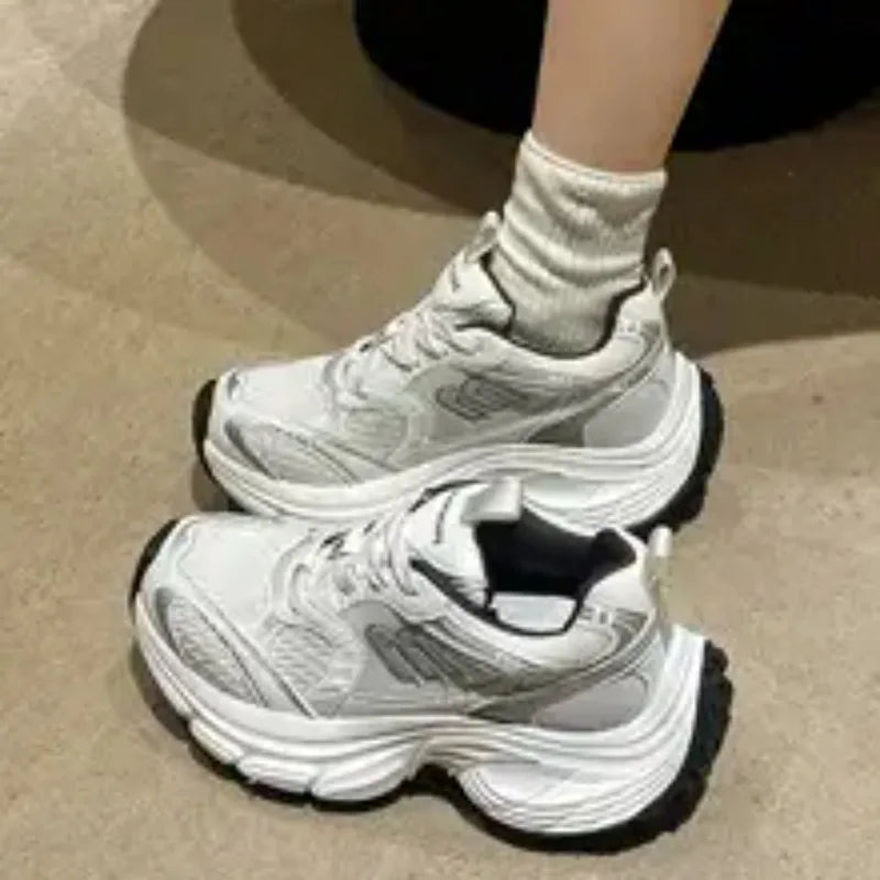 Xajzpa 2025 Summer New Women's Distressed Platform Sneakers Block Versatile Height Couple Shoes Casual Sports Shoes Running Shoes