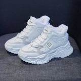 Xajzpa Fashion Platform Sneakers for Women Winter Thick Bottom Lace Up Walking Shoes Ladies Comfort Non Slip Sports Warm Cotton Shoes