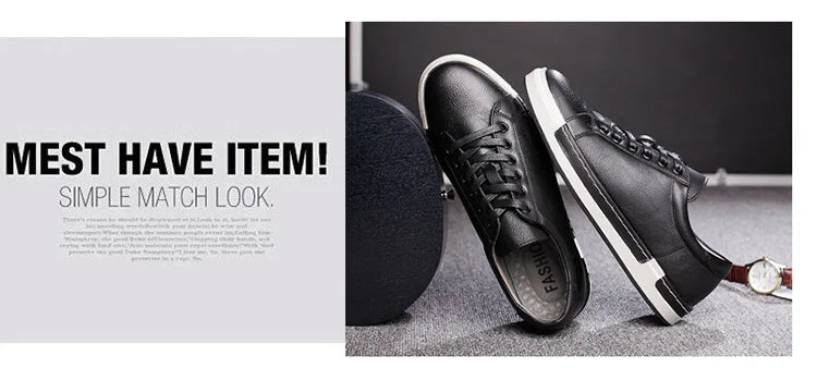 Xajzpa Men's Casual Leather Shoes for Men Fashion Four Seasons Breathable Lace-up Athletic Shoes Shallow Skate Shoes Large Sizes 38-48