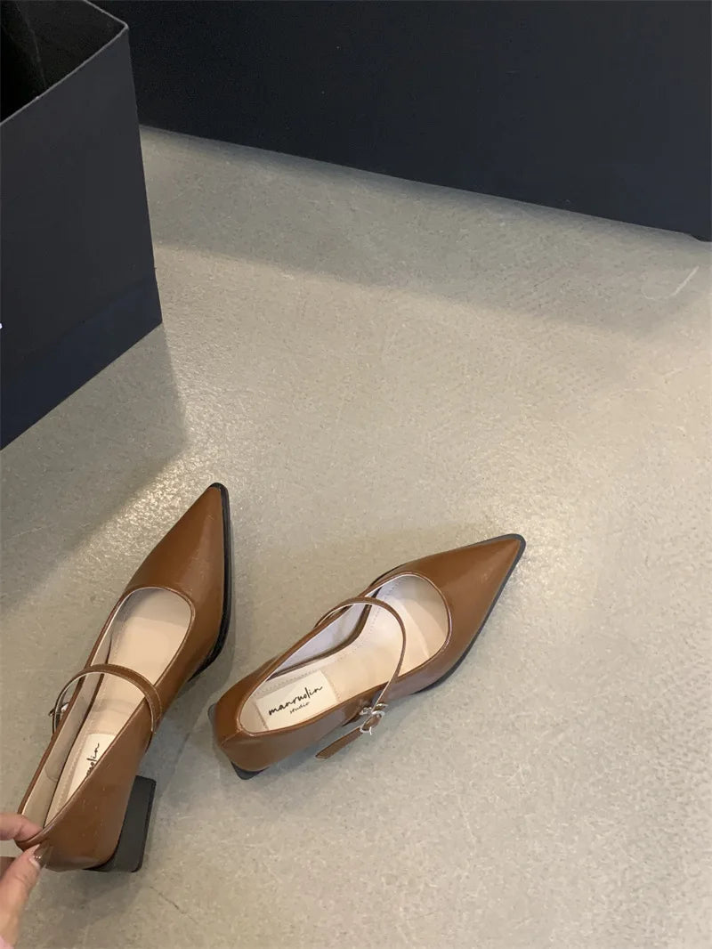 Xajzpa Retro Style Thick Heel Spring and Autumn Women Mary Jane Shoes Fashion Shallow Pointed Toe Ladies Comfort Office Pumps Footwear