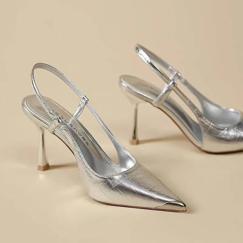 Xajzpa New Fashion Women's High Heels Sandals Pointed Toe Shoes Sexy Slingback Woman Slippers Summer Trend Designer Dress Pumps Sandals
