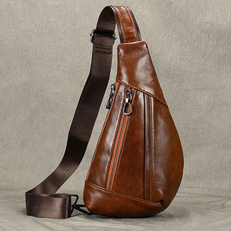 Xajzpa Soft genuine Leather Men's Chest Bag Male Mini Shoulder Crossbody Bag Anti Theft Chest Pack Men Outdoor Summer Sling Bag