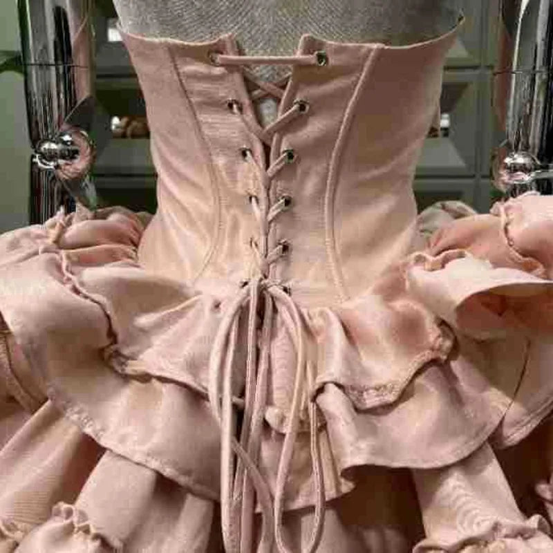 Xajzpa Fashion Solid Color Folds Dress Women's Strapless Fishbone Waist Retraction Dresses 2025 Summer New Tide