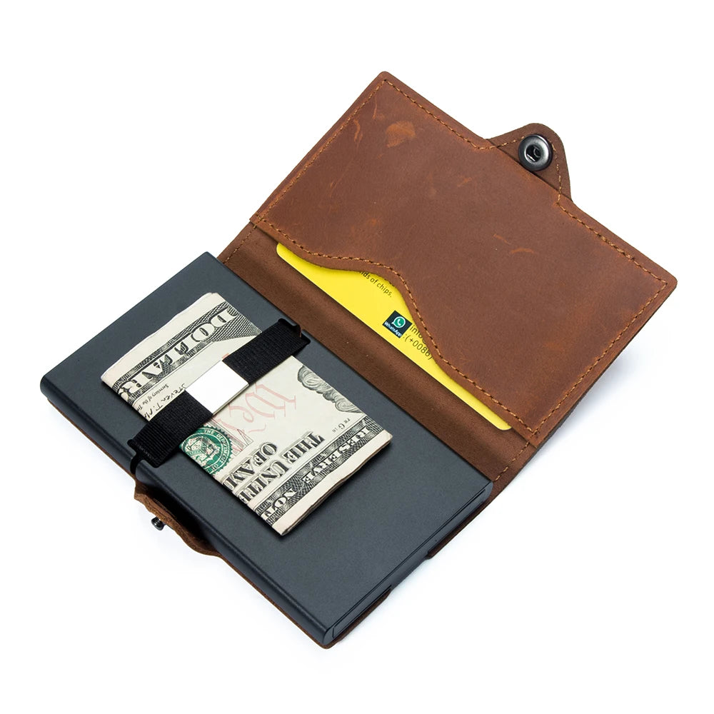 Xajzpa Men Wallets 100% Genuine Cow Leather Popup Short Card Holder Purse High Quality Brand Male Wallet Tarjeteros Para Hombre