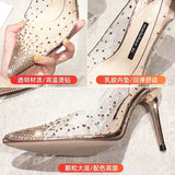 Xajzpa New Luxury Fairy Style Transparent High Heels Thin Heels Pointed Water Diamond Single Shoes Women's Crystal Wedding Shoes
