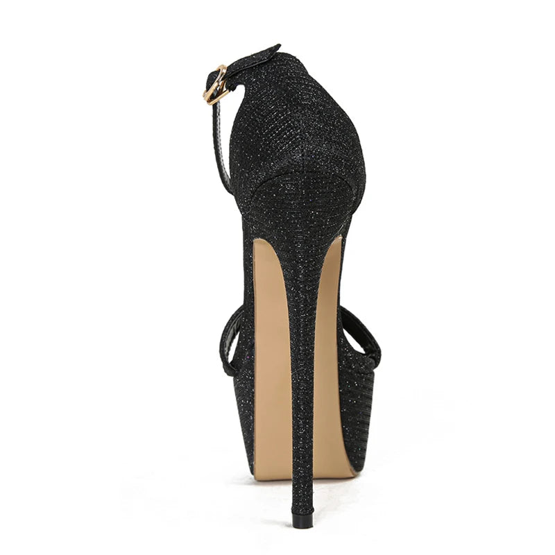 Xajzpa Model Catwalk Sequined Platform Sandals For Women Sexy Open Toe Party Nachtclub Stripper Heels Pole Dance Shoes Size 34-46