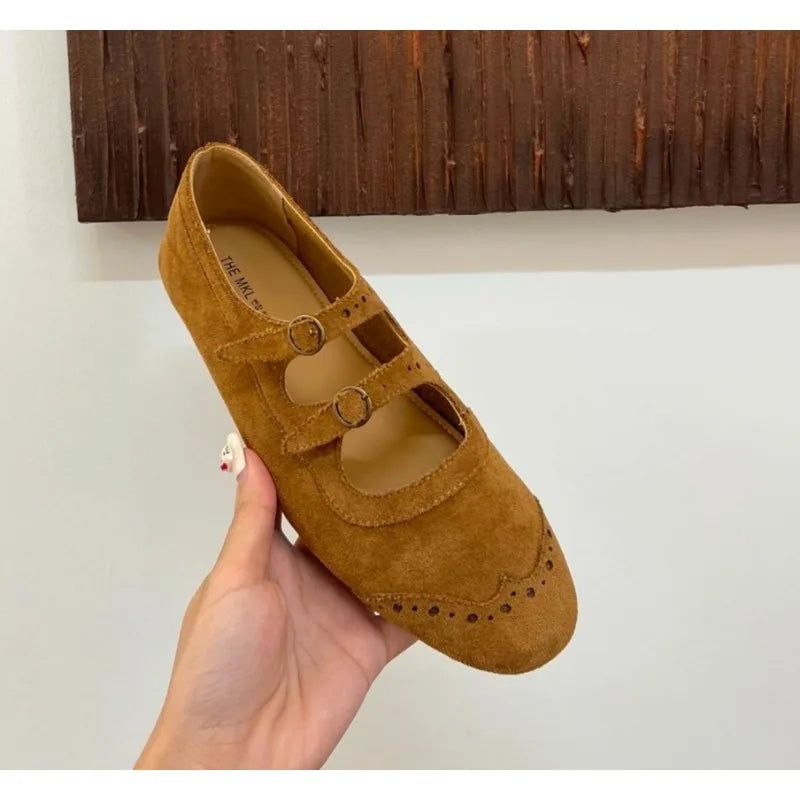 Xajzpa New Mary Janes Flats Shoes Ballet Casual Sneakers Women Sandals Loafers Trend Shallow Dress Suede Comfort Zapatos Mujer
