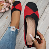 Xajzpa Spring and Autumn Flat Shoes Fashion Leisure Women's Flat Shoes Square Toe Knitting Elastic Comfortable Boutique Shoes Loafers