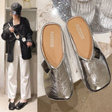 Xajzpa Square Toe Shoes Ladies' Slippers Luxury Slides Slipers Women Silver Cover Designer Retro Shoes Woman's Slippers Slides Squ