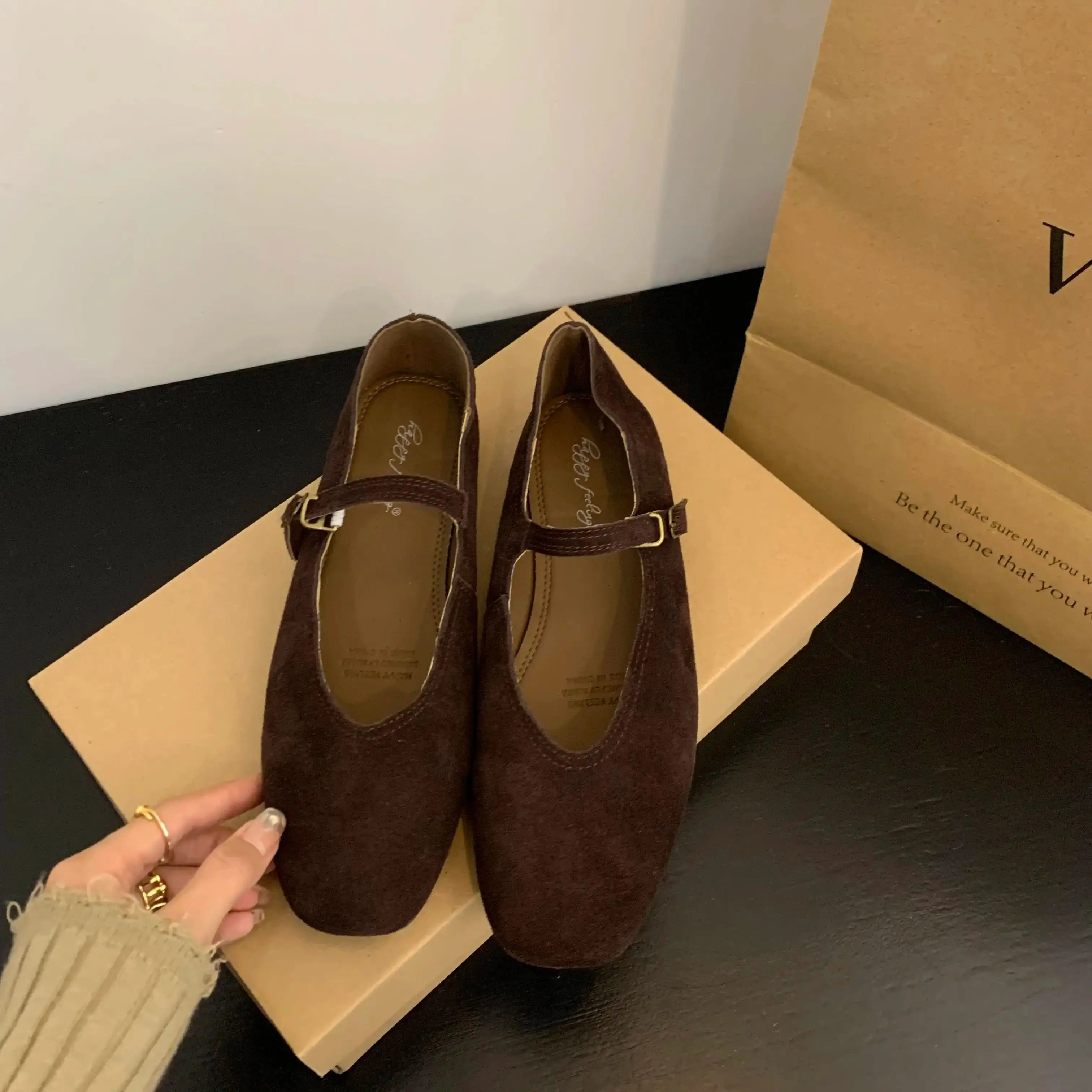 Xajzpa Brand New Women Flats Round Toe Shallow Slip On Ladies Casual Ballet Shoes Soft Real Leather Eelgant Dress Shoes Size41