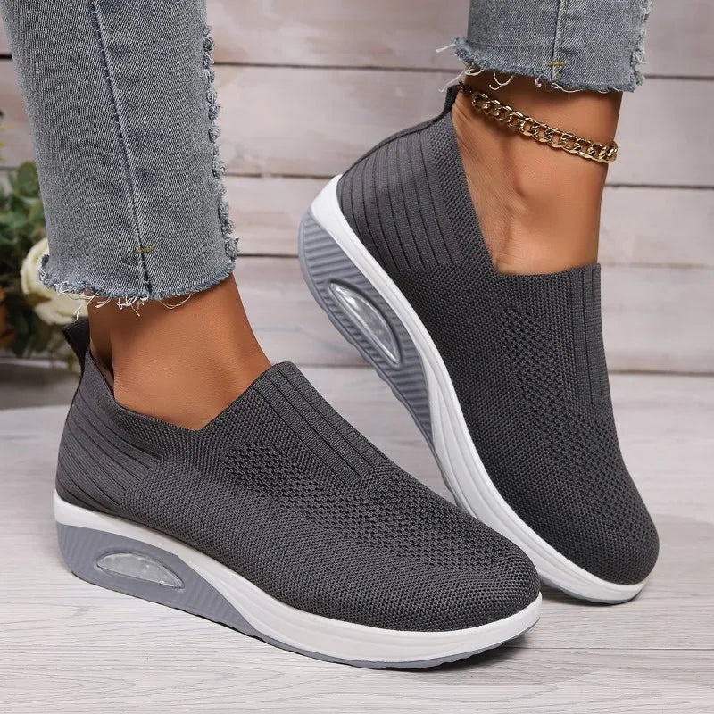Xajzpa New Women Tennis Walking Shoes Air Cushion Non Slip Orthopedic Shoes Ladies Platform Mules Breathable Wedge Female Sneakers