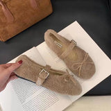 Xajzpa New Women's Shoes Woman Flats Low Heels Casual Female Sneakers Slip-on Loafers Fur Round Toe Shallow Mouth Boat Slip on Winter