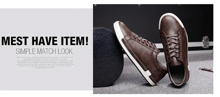 Xajzpa Men's Casual Leather Shoes for Men Fashion Four Seasons Breathable Lace-up Athletic Shoes Shallow Skate Shoes Large Sizes 38-48