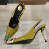 Xajzpa Spring Design Inlay Diamonds Woman Pumps Sexy Thin Low Heels Pointed Toe Elegant Slingbacks Prom Banquet Mules Shoes