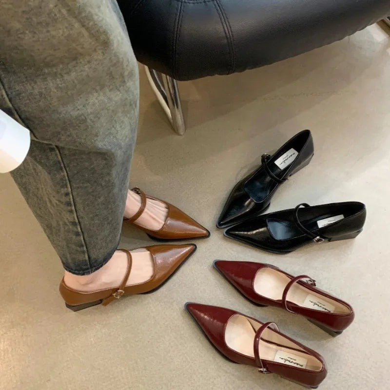 Xajzpa Retro Style Thick Heel Spring and Autumn Women Mary Jane Shoes Fashion Shallow Pointed Toe Ladies Comfort Office Pumps Footwear