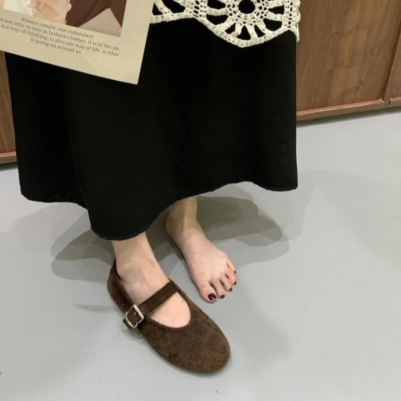 Xajzpa New Style Fashion Women's Ballet Flats Retro Red Double Belt Buckle Decoration Casual High Quality Big Size Lady Mary Jane Shoes