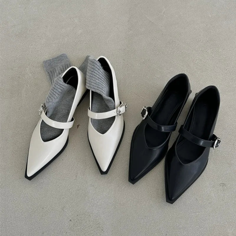 Xajzpa New Mary Jane Shoes Spring Autumn Pointed Toe Low Heel Women Shallow Single Pumps Women Fashion Buckle Shoes