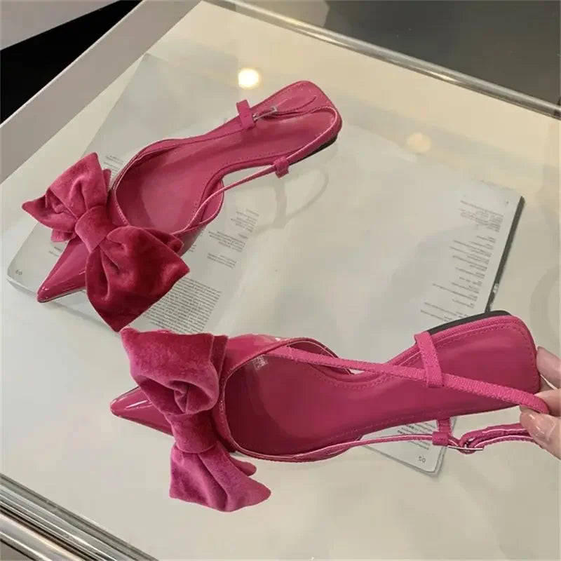 Xajzpa Spring Fashion Butterfly-knot Buckle Strap Pumps Women Pointed Toe Square Heel Dress Casual Mule Ladies Sandals Shoes