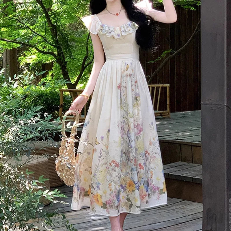 Xajzpa Fashion Printing Casual Dress Women's Short Sleeve Waist Retraction A Line Dresses 2025 Summer New Tide