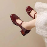 Xajzpa Women Shoes Autumn Oxfords Female Footwear Fall New Wedding Leather Dress Retro On Heels Mary Janes Shoes Woman Female Foot
