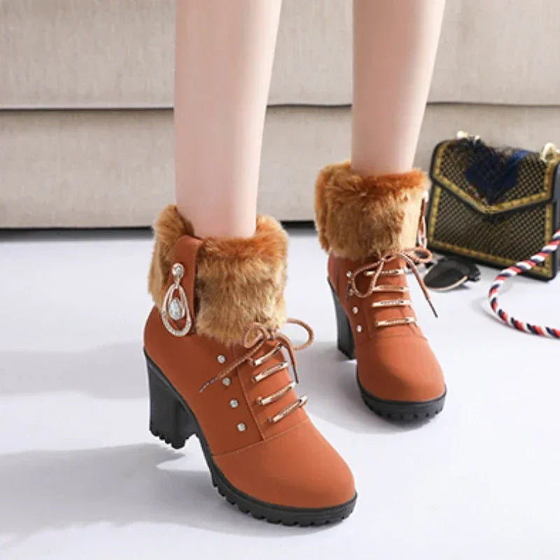 Xajzpa  Women Boots Winter Designer High Heels Shoes for Women New Short Plush High Platform Ankle Boots Elegant Botas Mujer