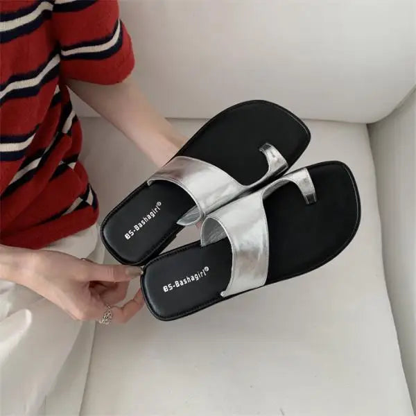Xajzpa Shoes Women Slippers Flat Rubber Flip Flops Slides Loafers Soft Silver Hawaiian Women's Shoes Silver Loafers Slippers Soft Rubb