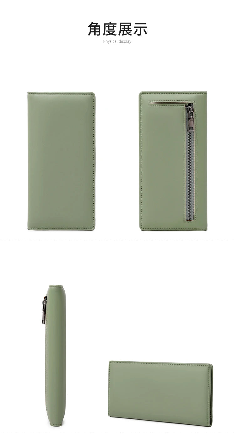 Xajzpa Minimalist RFID Ultra-thin Women's Long Wallet PUdouble Folding Wallet Multifunctional Women's Coin Credit Card Bag Hand-held Bag