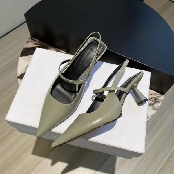 Xajzpa Beige Heeled Sandals Low-Heeled Shoes With Strap All-Match Slip-on Loafers Summer Women's Black Low-heeled Elastic Band High Com