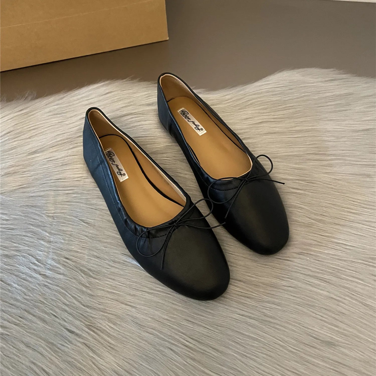 Xajzpa Fashion Bow Tie Flats Ballet Shoes Women Female Ballet Round Toe Shallow Cut Ballerina Soft Moccasin Dress Shoes Zapato