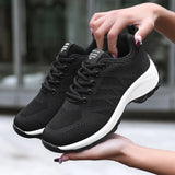 Xajzpa Women's Casual Shoes Breathable Walking Mesh Fabric Lace Up Flat Sports Shoes Women's Tenis Feminino Black Hiking Running Shoes