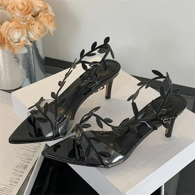 xajzpa Street Style Fashion PVC Transparent Pointed Toe Women Sandals Street Prom Thin Heels Shoes Summer Zapatos De Mujer