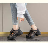 Xajzpa Women's Leather Dad Shoes Spring Autumn Lightweight Cotton Breathable Comfortable Casual Sports Sneakers
