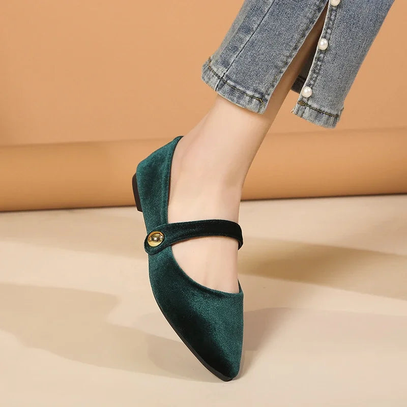 Xajzpa New Fashion Women's Pointed Toe Flat Shoes with Velvet Matte Finish Single Women Comfort Loafers Shoes Leather Mary Jane Shoes