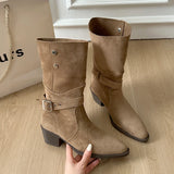 Xajzpa New Style Luxury Women Boots European and American Fashion Buckle Pleated Short Boots Autumn and Winter Flat Boots Women Shoes