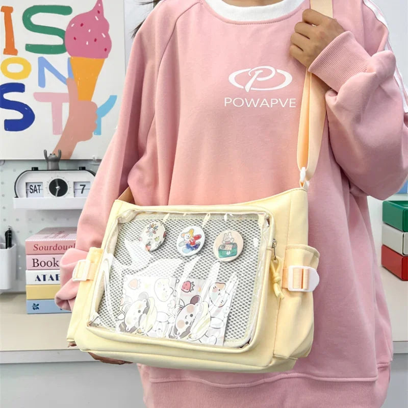 Xajzpa Preppy Style Candy Colour Cute Shoulder Bag Anime Expo Transparent Badge Display Messenger Bag Women Doll Itabag Crossbody Bag