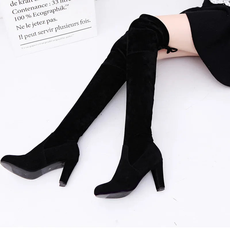 Xajzpa Autumn ladies Over the Knee Boots Outdoor thick heeled non slip shoe Fashion comfortable long boot New casual women's shoes