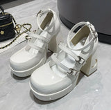 Xajzpa Pumps Lolita Shoes Platform Mary Jane Shoes Star Buckle Strap Women Cross-tied Pu Leather Girls Rivet Casual Shoes Kawaii