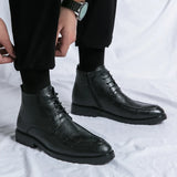 Xajzpa New Men's Trendy Boots Lace up Black Dress Fashionable Breathable Ankle Boots Leather Boots Casual Sports Shoes