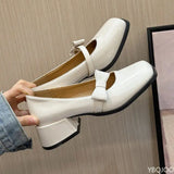 Xajzpa Spring Summer New coarse heeled women's single shoes bow pink simple comfortable versatile elegant sweet women's shoes