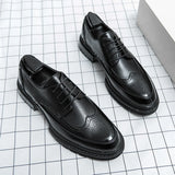 Xajzpa Men's leather shoes, Italian brand, versatile for business, formal wear, casual, high-quality brown, classic block shoes.