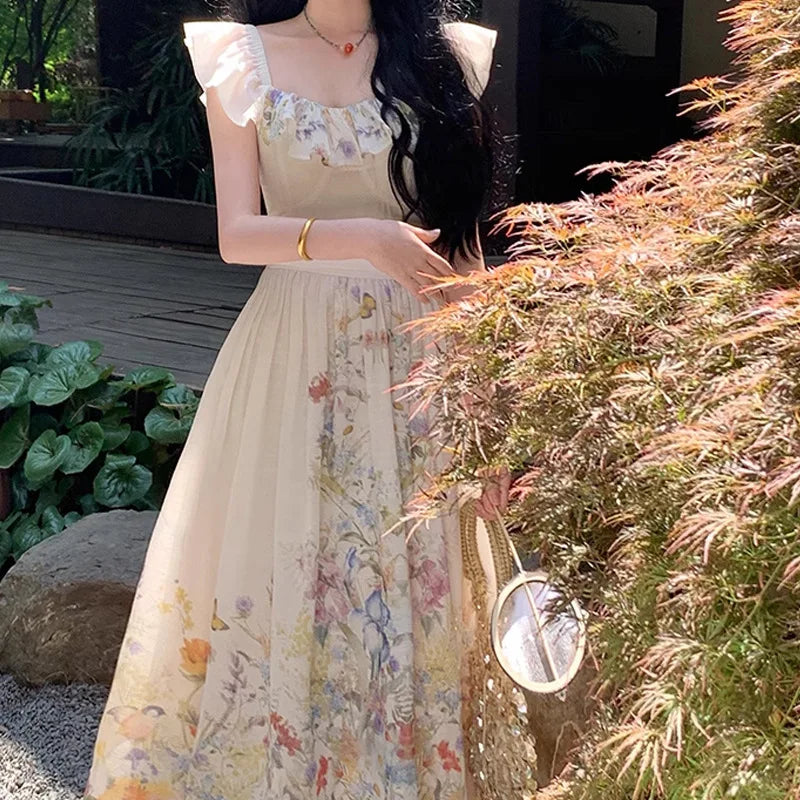 Xajzpa Fashion Printing Casual Dress Women's Short Sleeve Waist Retraction A Line Dresses 2025 Summer New Tide