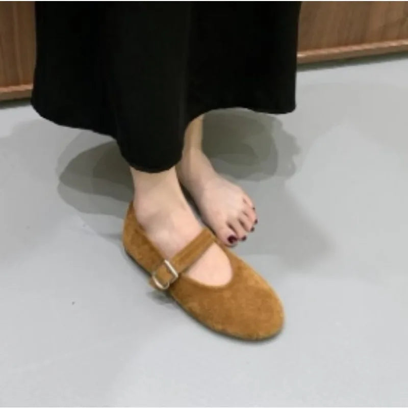 Xajzpa New Style Fashion Women's Ballet Flats Retro Red Double Belt Buckle Decoration Casual High Quality Big Size Lady Mary Jane Shoes