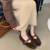 Xajzpa New Women's Shoes Woman Flats Low Heels Casual Female Sneakers Slip-on Loafers Fur Round Toe Shallow Mouth Boat Slip on Winter